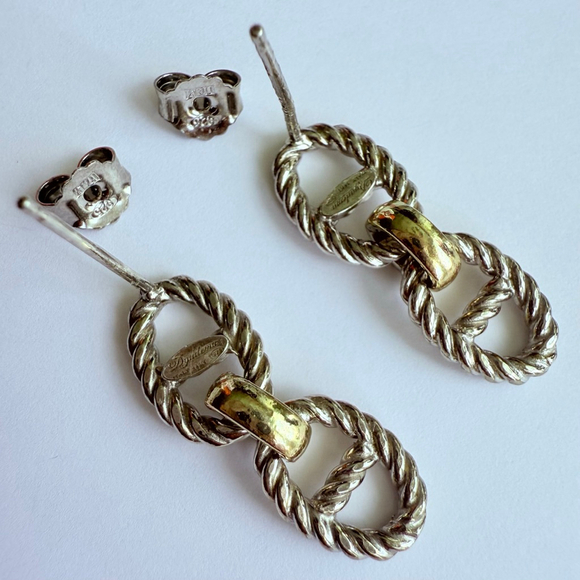 Mia Fiore 14K Gold & Sterling Silver Platinum Plated Pull Tab 1" Earrings Italy - Picture 4 of 9